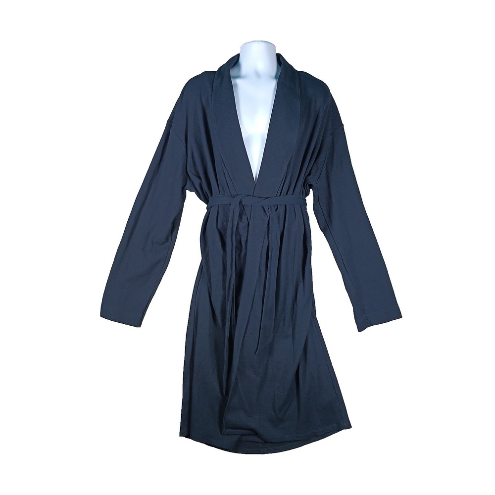 Savage X Fenty Bathrobe Men M Black Cotton Oversized Lounge Pockets Textured